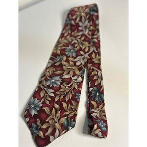 VTG 90s Van-Heusen 417 Silk Tie 4" Burgundy Floral Leaf Pattern Men Necktie READ